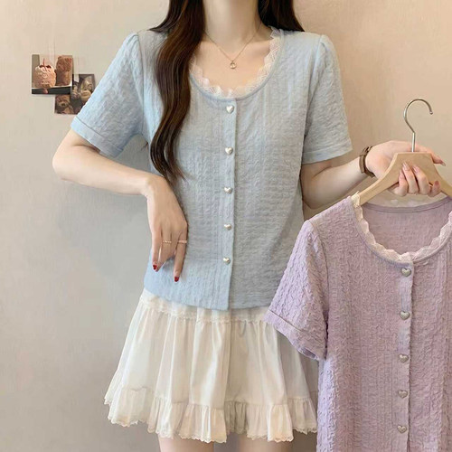 夏季设计感遮肚子显瘦上衣