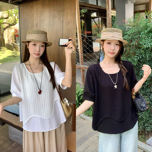 夏季假两件宽松遮肚大码女衬衫