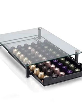 60粒钢化玻璃咖啡收纳展示架抽屉可放Nespresso/Keurig/illy胶囊