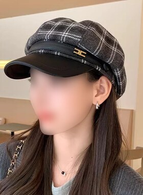 2025新款格纹鸭舌八角帽