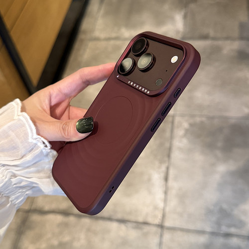 适用苹果18promax手机壳新款适用iphone17pro保护套全包边肤感磨砂防摔酒红色波浪纹旋转支架简约16软边磁吸