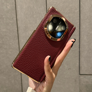 适用于华为matex7手机壳折叠屏新款 中轴保护包裹真皮保护套简约高档复古波尔多红电镀后壳 Matex7典藏版