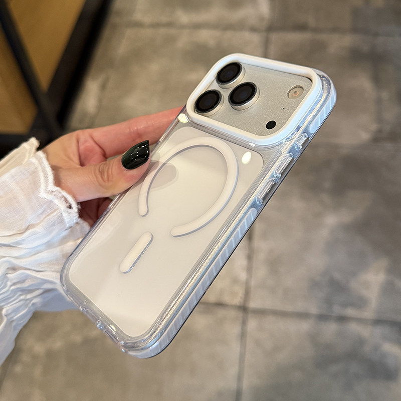 适用苹果18promax手机壳新款透明适用iphone17pro保护套全包边防摔白色简约软边磁吸酒红