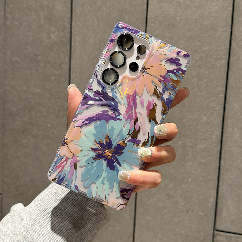 适用三星S26Ultra手机壳磁吸透明GalaxyS25Ultra保护套全包防摔软边新款蓝光渐变镭射七彩花