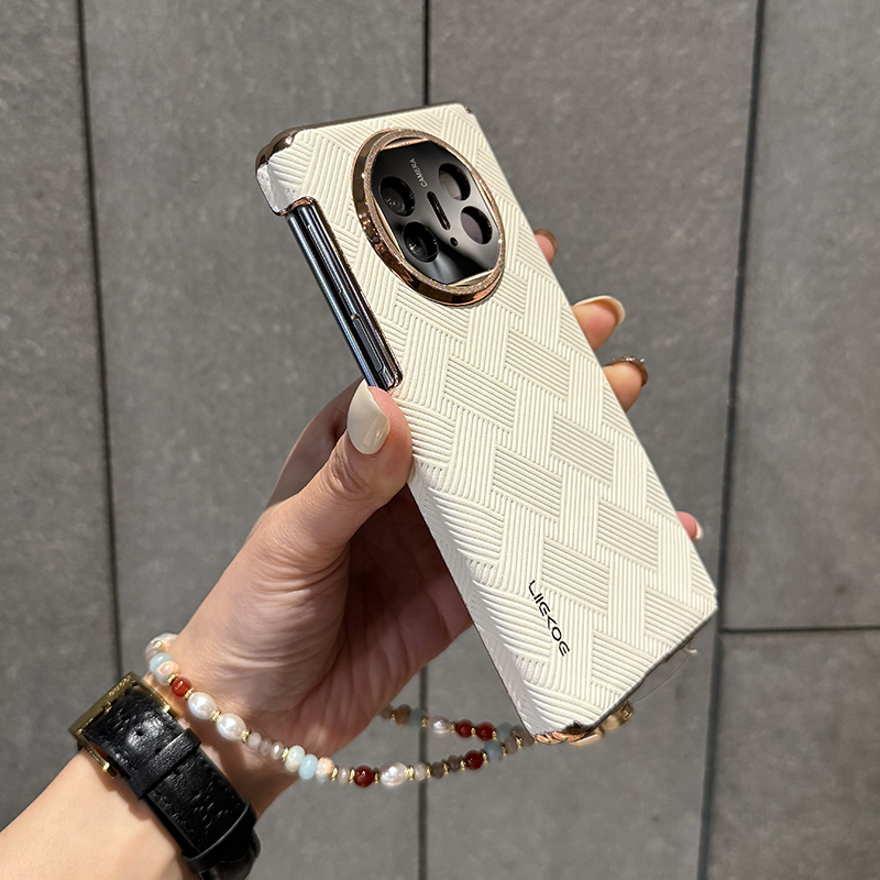 适用华为matex6手机壳折叠屏新款Matex5双中轴铰链包裹X3典藏版精选高级皮质保护套简约高档防摔后壳菱形纹