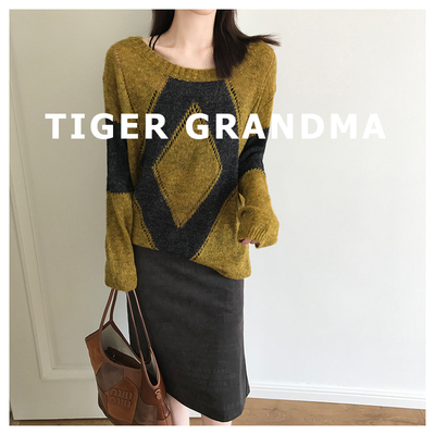 大奇TG【松弛感软糯菱格】马海毛羊毛混纺宽松大菱格秋季薄毛衣