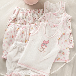 炎炎夏日系纯棉超薄透气吸汗小女孩儿童公主梦夏季背心短裤折耳兔