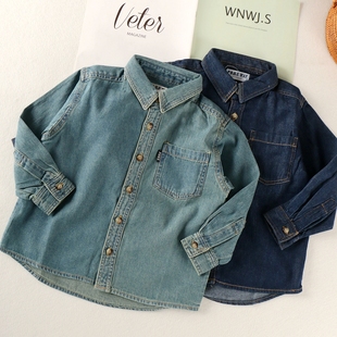 上衣2 特价 牛仔衬衫 纯棉休闲百搭长袖 16岁 做旧中大男孩儿童春秋季
