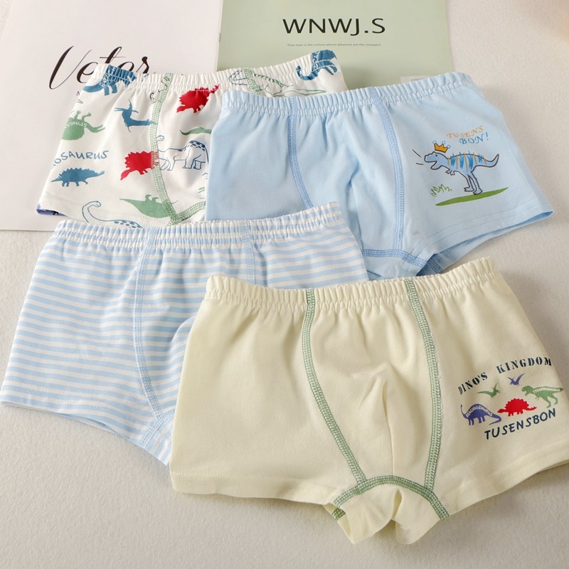 A类安全无荧无骨缝薄款弹力小中大男孩儿童装内衣四平角裤衩恐龙