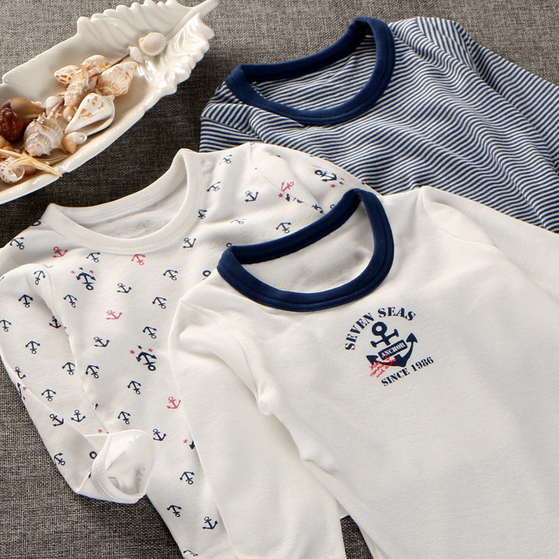 秋季薄款中小男孩儿童装宝宝秋衣婴儿弹力长袖体T恤睡衣纯棉海魂