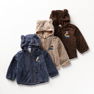 秋冬新款珊瑚绒男童小童外套拉链开衫帽子纯棉里布小棉袄大力水手