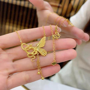 金包银蝴蝶灵蛇项链小众设计高级感吊坠锁骨链 金包银蛇与碟项链
