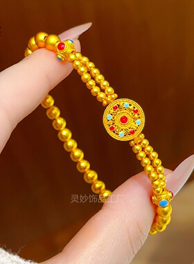 金包银古法珐琅彩点钻粉蜜莲花葫芦吊坠项链可旋转福
