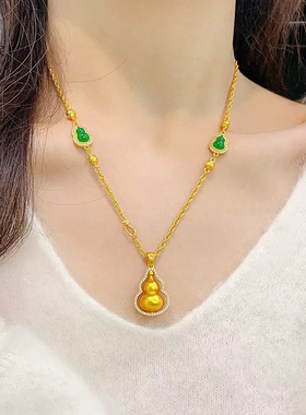 金包银葫芦项链女款新中式镶钻毛衣链轻奢小众2025新款