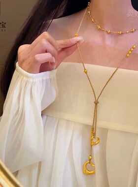 金包银古法点钻爱心吊坠项链女款轻奢小众设计感高级锁骨链