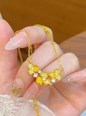 金色饰品 点钻鸢景常在吊坠项链拉丝鸢尾花锁骨链精致