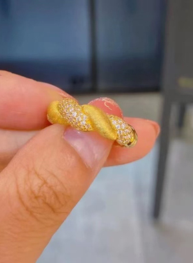 金包银麻花点钻戒指女小众个性设计感食指戒精致百搭气质高级感