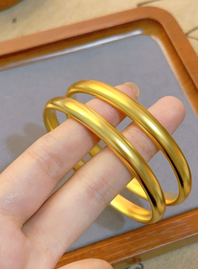 金包银素圈手镯古法传承仿女宽面无缝复古素面手环