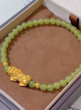 金色饰品 和田玉双珠貔貅手串 时尚高级感小众设计手串diy手链
