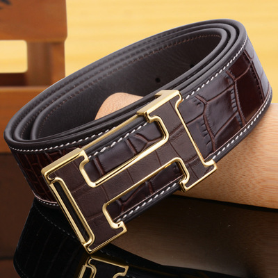 网络热卖新款鳄鱼纹皮带男士头层牛皮字母扣中青年休闲裤腰带代发