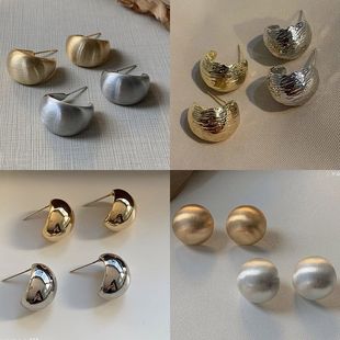 组合套装耳环拉丝银环自制 经典银色耳圈 磨砂拉丝高质感chic耳环