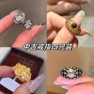 中古银色古币戒指女古着食指戒轻奢高级感独特指环配饰品