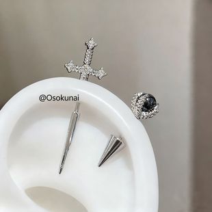 独特宝剑龙爪恶魔钉微镶十字架耳轮钉Helix钉甜酷个性哥特风耳饰