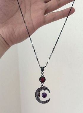「黑夜森林」暗黑哥特风月亮紫色项链2025新款小众设计精致锁骨链