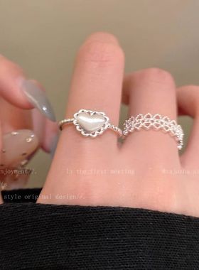 蕾丝花边爱心拉丝戒指