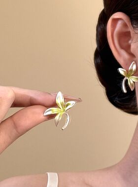 清鸢百合~小清新绿色立体花朵耳钉女2026新款小众设计感耳夹耳饰