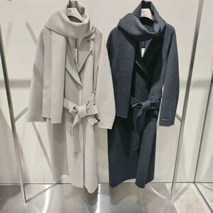 韩国CC COLLECT专柜代购25冬设计感收腰长款毛呢大衣女C254MSG533