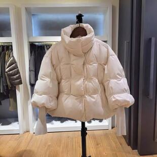 设计宽松短款 专柜25冬立领掐褶拼接针织袖 羽绒服 MICHAA 韩国代购