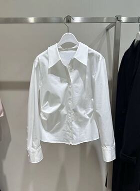 LIL*商场同款春季新款女装蕾丝拼接收腰通勤风白衬衫125140C4518