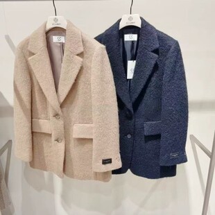 韩国专柜购 CC COLLECT 25冬纯色纽扣时尚显瘦中长款毛呢西装外套