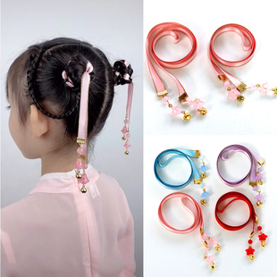 兒童頭飾編發(fā)鈴鐺古風飄帶女童發(fā)帶可愛紅色中國風寶寶頭繩發(fā)飾