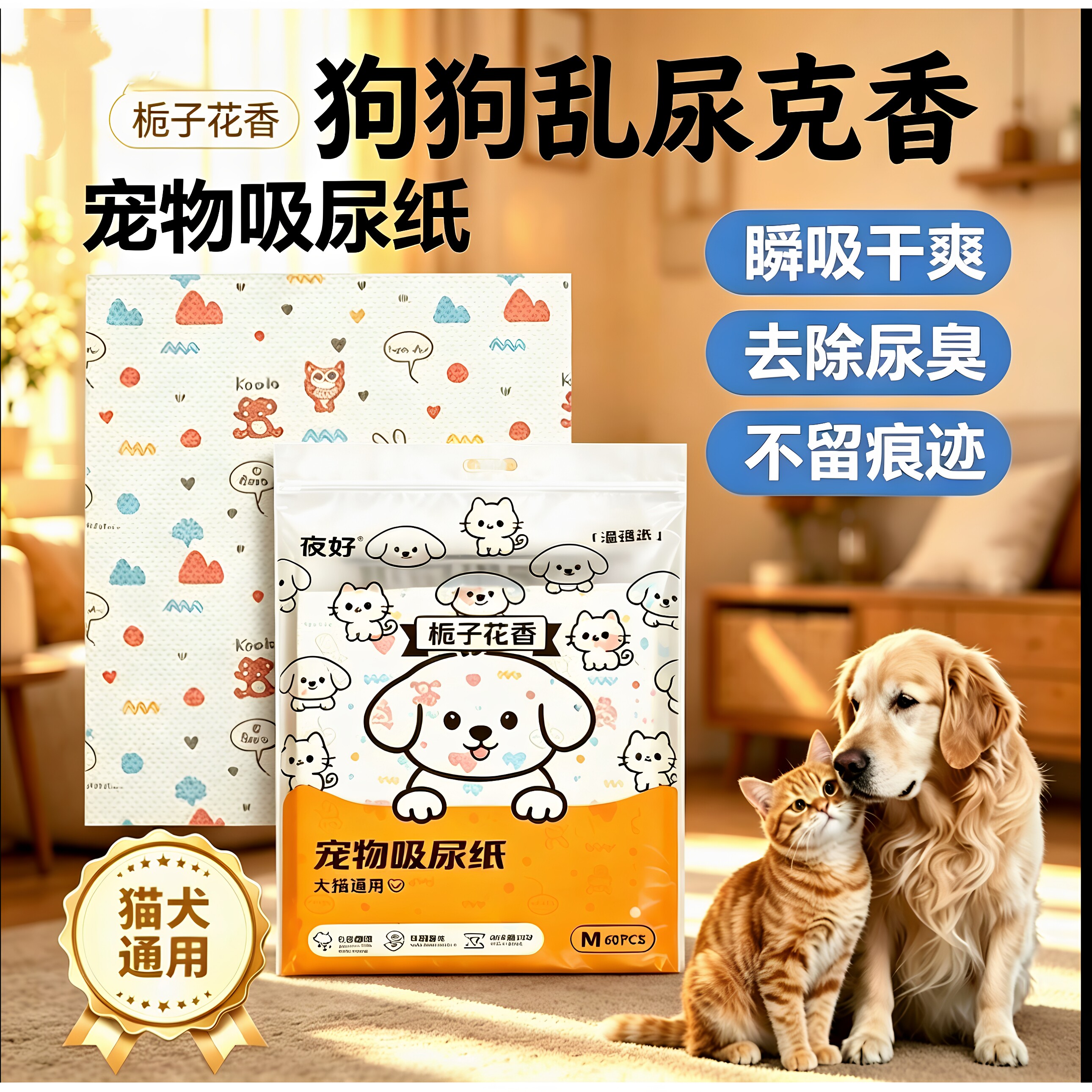 狗狗吸尿纸加厚纸尿片印花宠物一次性吸水垫猫咪厕所除臭清香尿垫