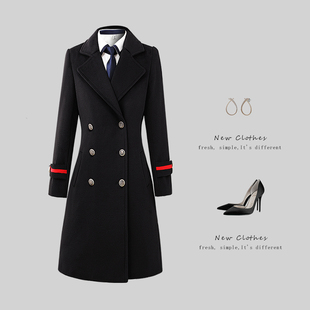 袖章职业毛呢外套女冬气质修身双排扣呢子大衣置业顾问工作服加厚