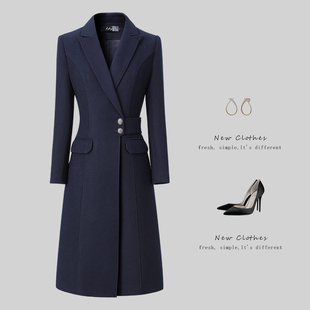 高端职业羊毛大衣女冬中长款 收腰设计感售楼部物业工作服 气质修身