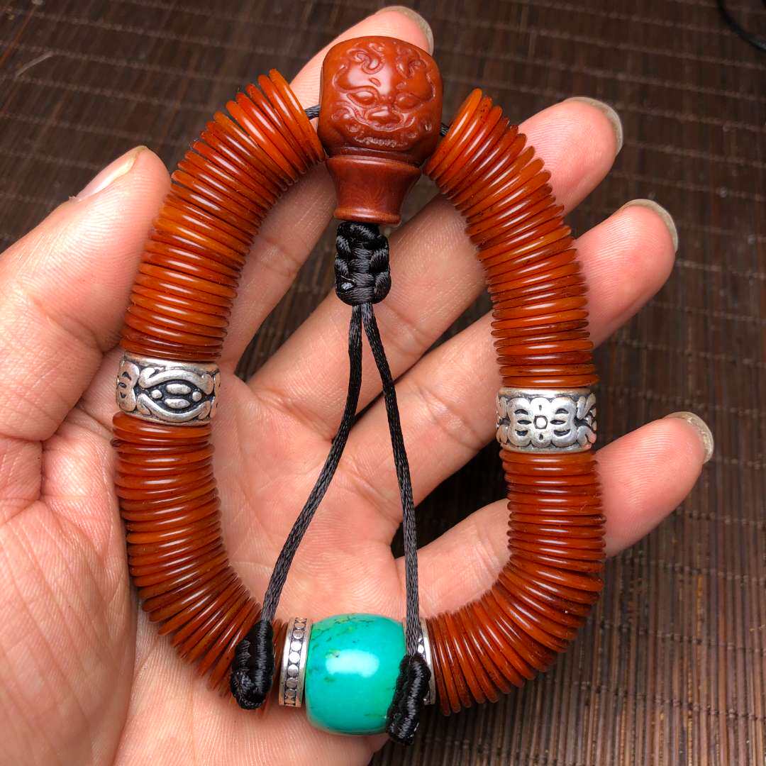 藏民把玩包浆回流老件老牦牛骨超薄药片珠手串文玩骨头珠手串