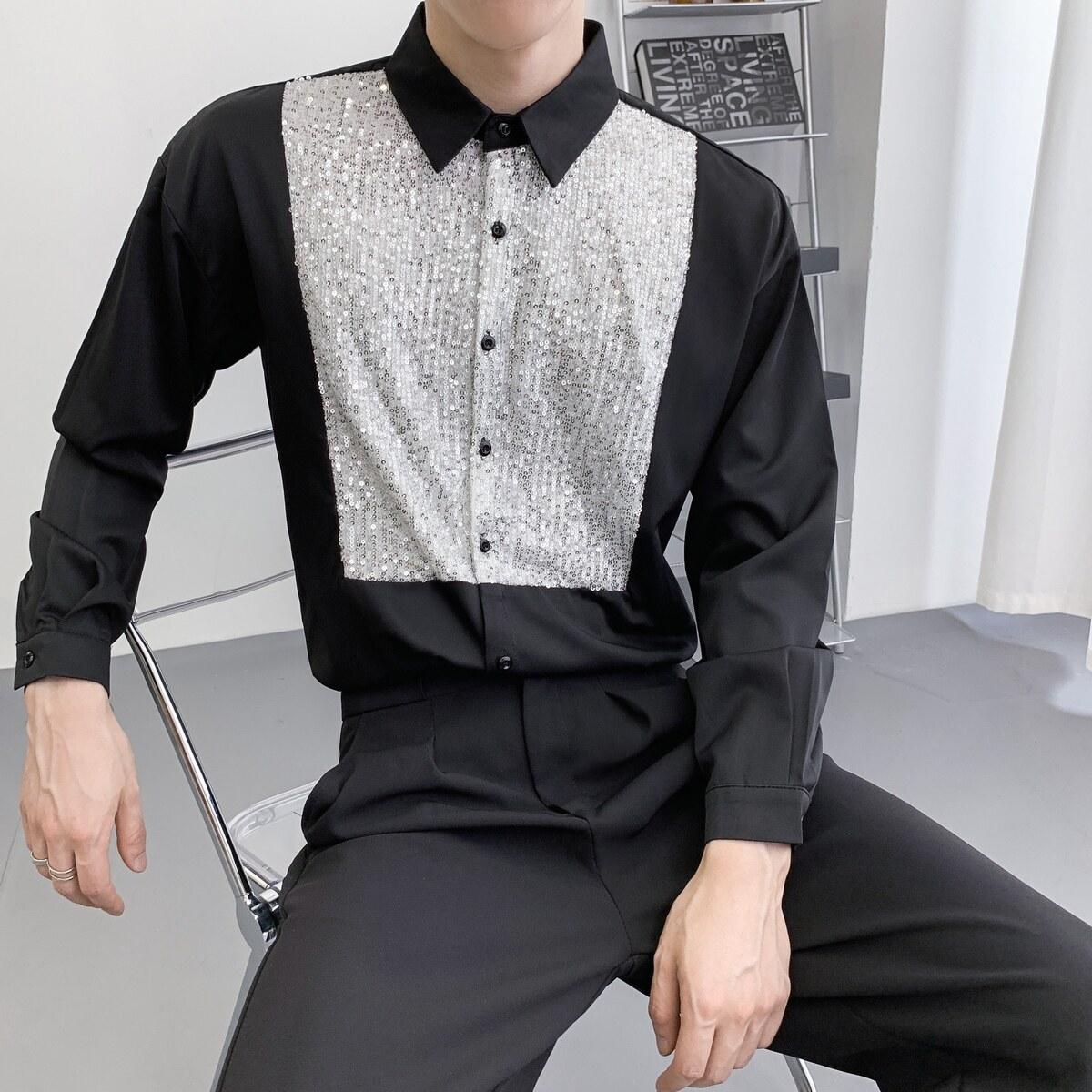 714A-H3033P55控69/2025秋季新款男士长袖衬衫潮版夜店中性风衬衣,男装衬衫,星座714A（原电商C314）