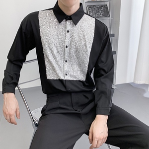 714A-H3033P55控69/2025秋季新款男士长袖衬衫潮版夜店中性风衬衣图片