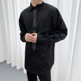 714A-H3009P55控88/2025秋发型师工作服衬衫条纹领带拼接宽松衬衣，男装衬衫，星座714A（原电商C314）