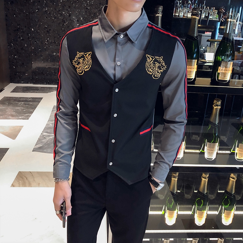 714-H654P55/英伦店主风2025春季男士假两件ktv工作服衬衫S-5XL，男装衬衫，星座714(原C313)