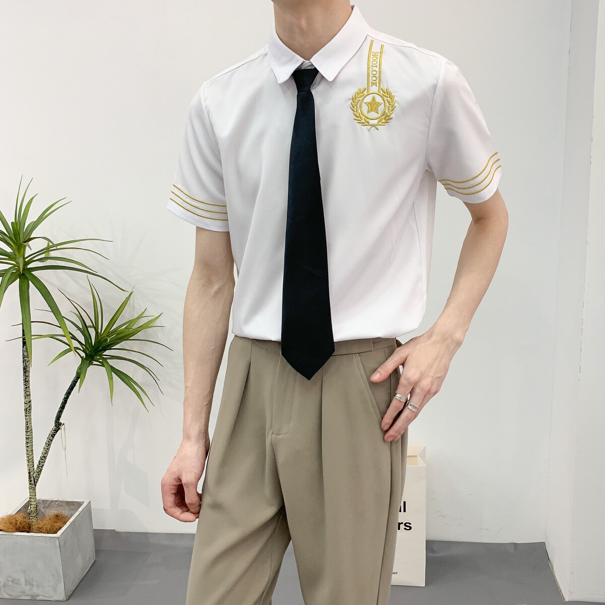 714A-C681P40控59/2025夏季新短袖半袖空少工作服衬衫ktv酒吧礼服,男装T恤,星座714A（原电商C314）