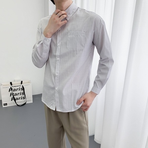 714A-D663P45控69/2025春季男士宽松细条纹清新衬衫微阔潮版衬衣图片