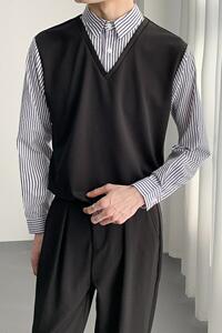 714A-H3049P55控88/2025春季新款工作服衬衫衬衣假两件条纹拼接图片