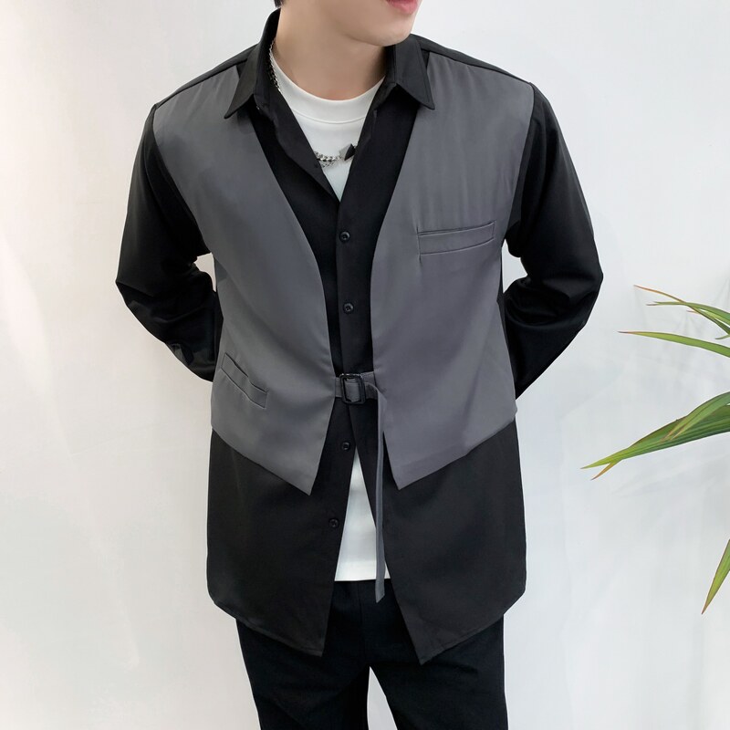 714A-H3007P55控88/2025秋季新款日系发型师工作服衬衫假两件衬衣,男装衬衫,星座714A（原电商C314）
