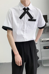 714A-C668P40控59/2025夏季餐厅美发厅奶茶店酒吧工作服衬衫制服图片