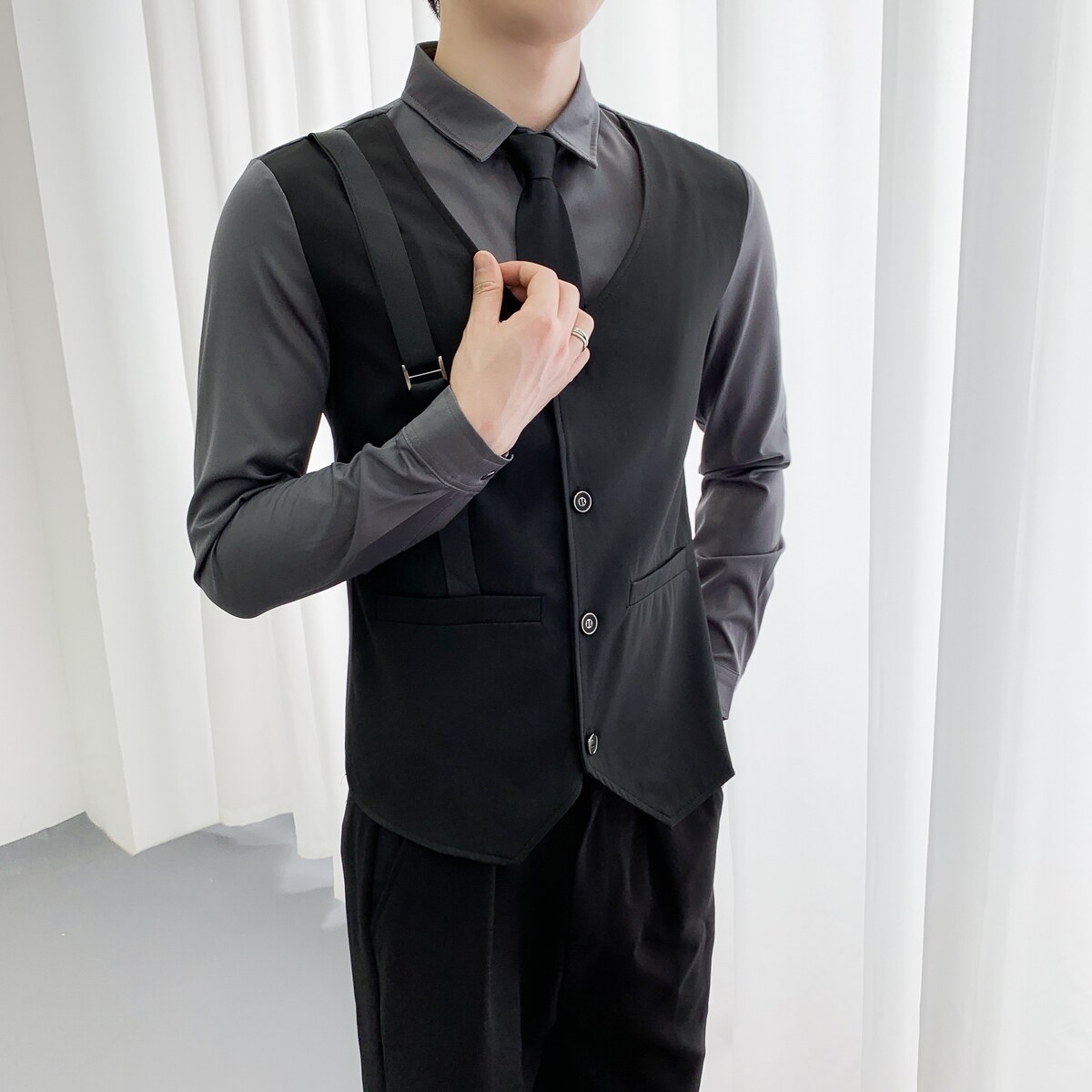 714A-H6006P55控88/2025春季新款发型师夜店马甲修身衬衫工作服,男装衬衫,星座714A（原电商C314）