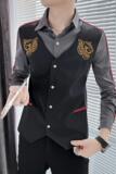 714A-H654P55控75/2025春男长袖衬衫假两件虎头绣花衬衫制服衬衣，男装衬衫，星座714A（原电商C314）